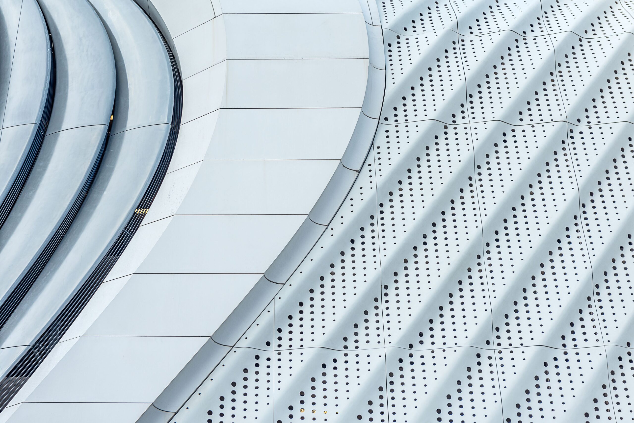 An abstract image of futuristic white swirls