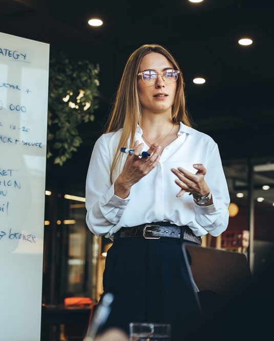 Female professional presents information