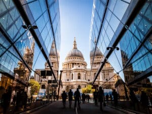 St Paul's between glass buildings